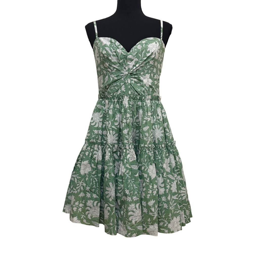 EDDY Kelsey Twist Front Fit & Flare Mini Dress Small Green White Floral Boho